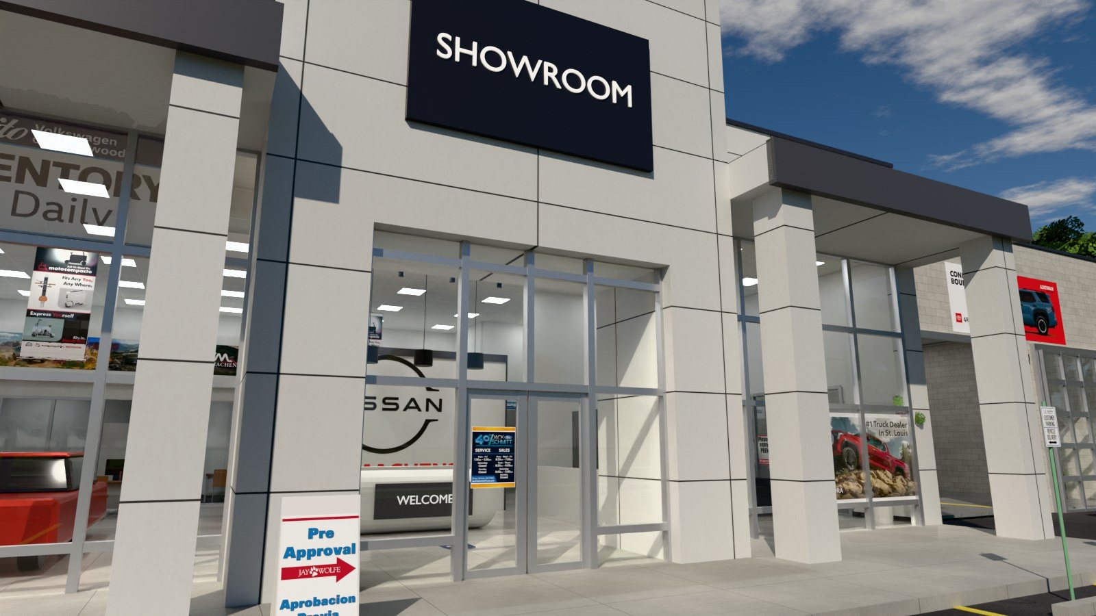 The Dealership Graphics Builder's storefront glass up close