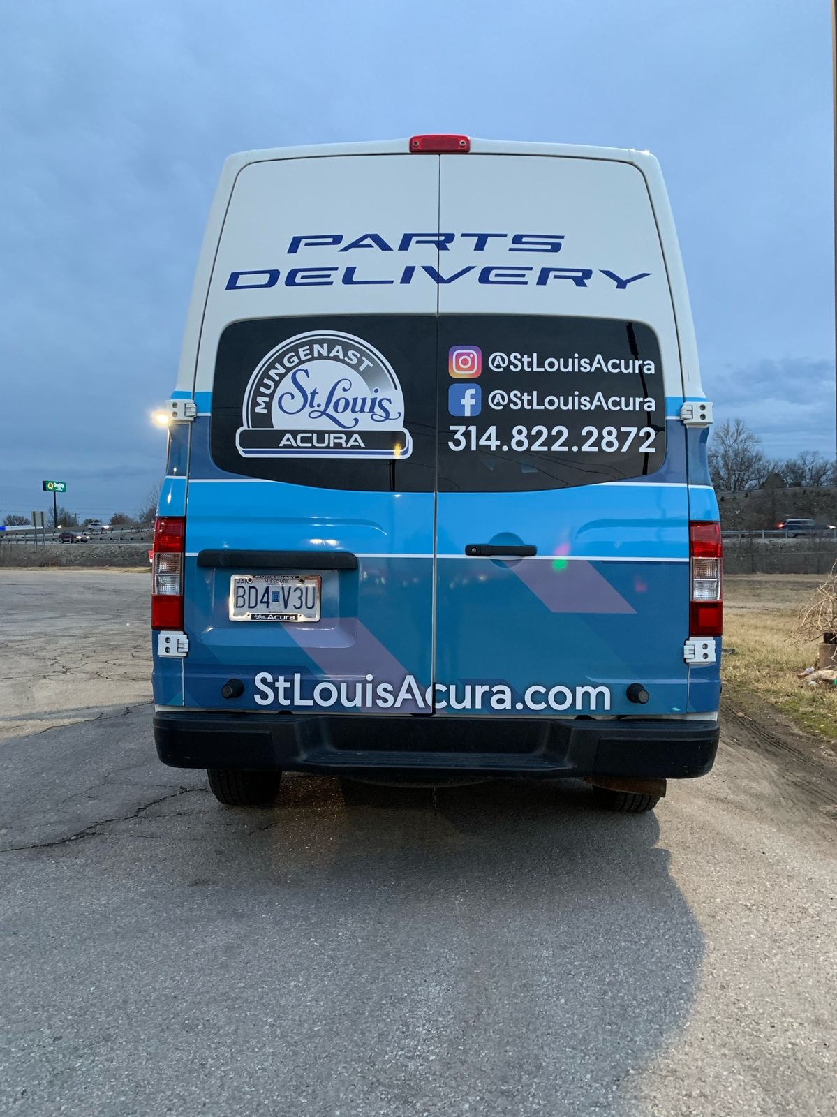The back of a parts-delivery van