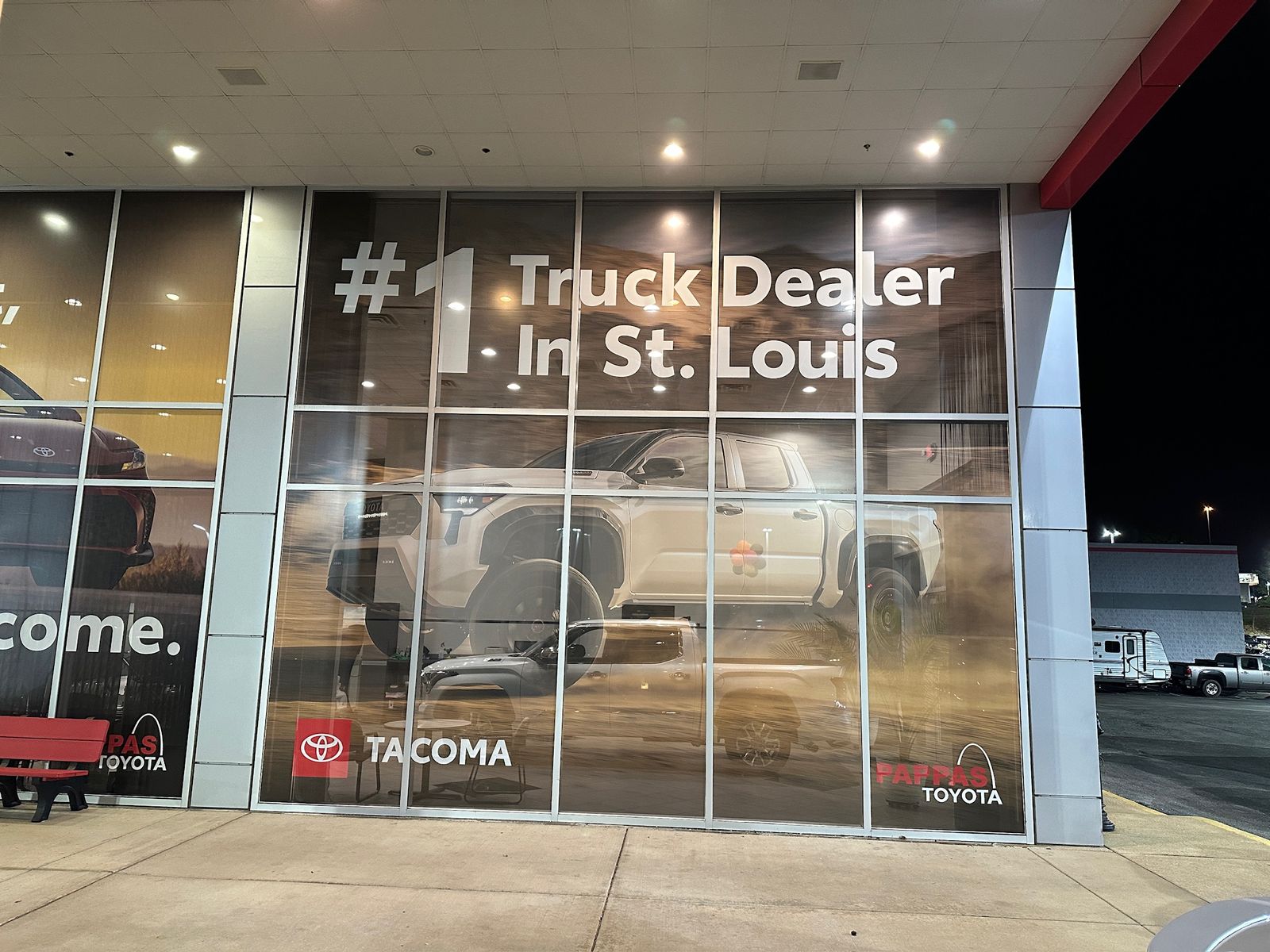 Printed showroom glass reading #1 Truck Dealer in St. Louis