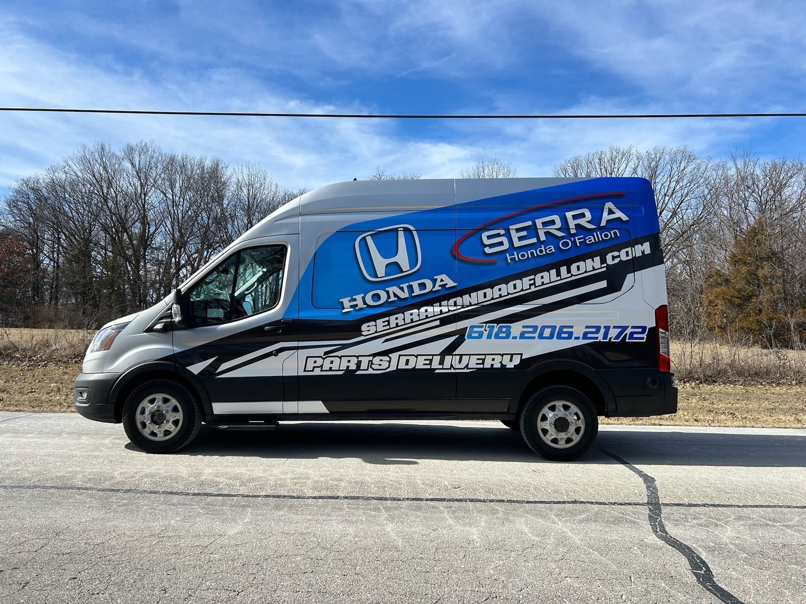 A wrapped parts van