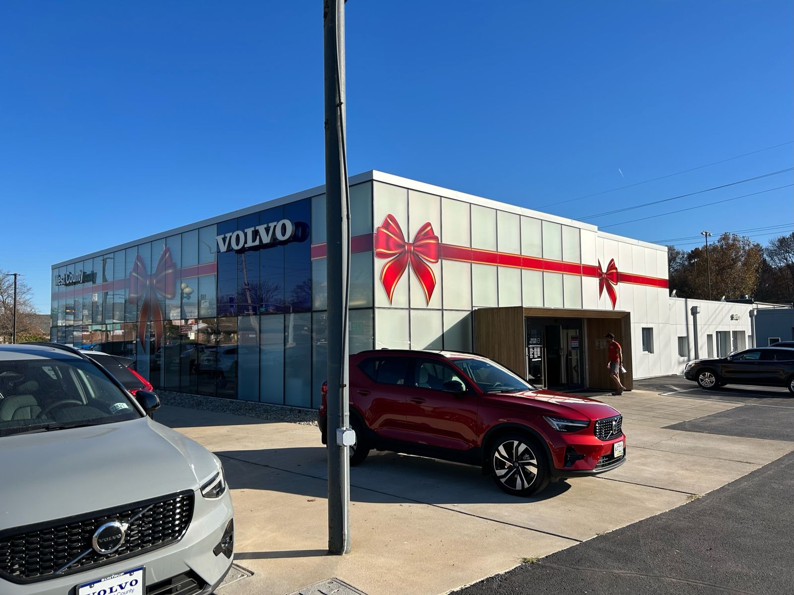 A holiday ribbon wrapped around a showroom